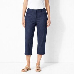 Loft Julie Chambray Crop Pants Size 8 Blue Mid Rise